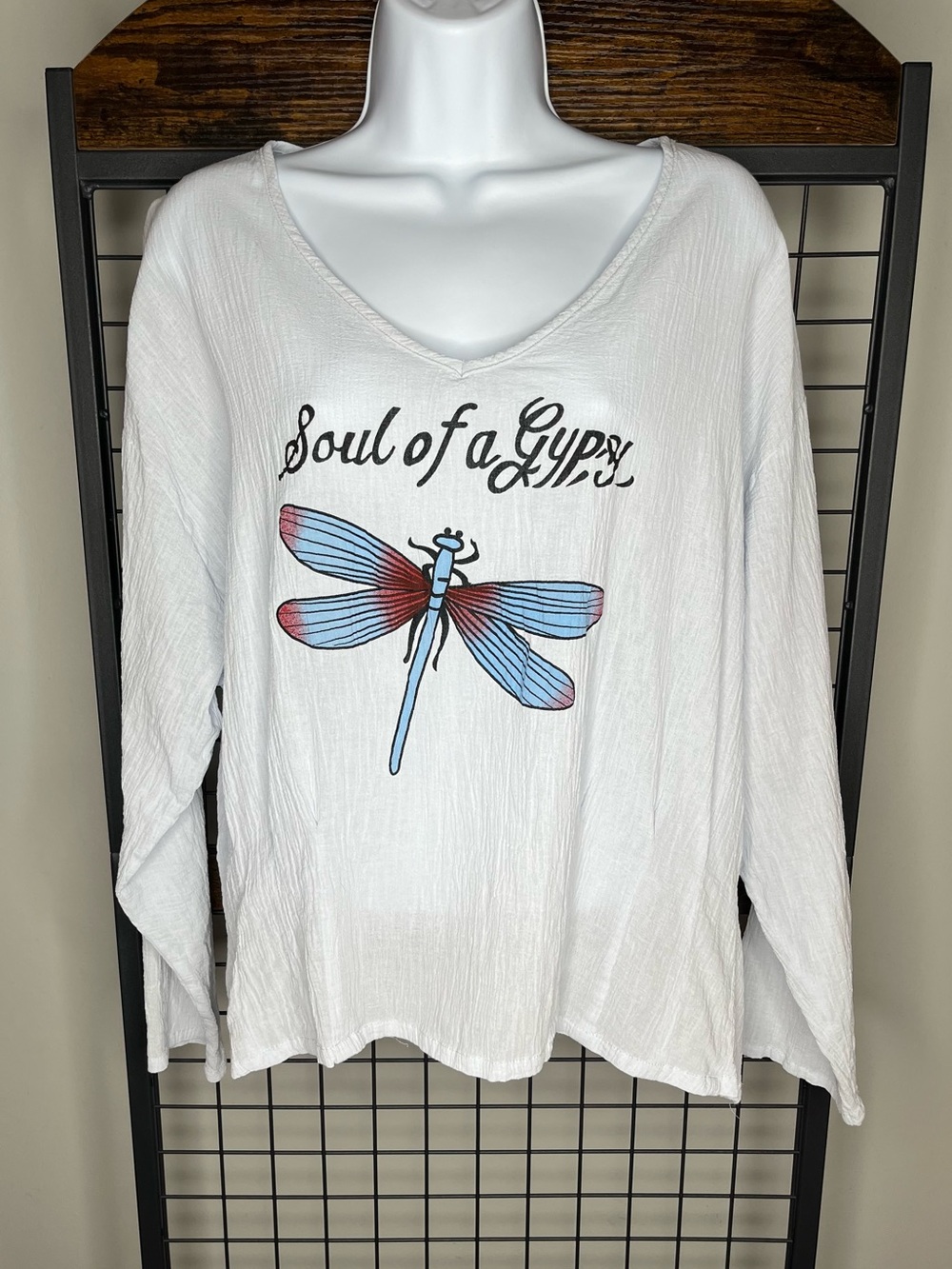 Miss look Soul of a Gypsy Light Blue Long-Sleeve V-Neck Graphic Top